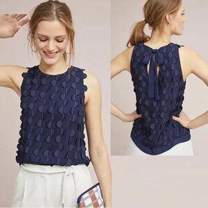 Maeve Anthropologie Dimensional Navy Sleeveless Blouse Size 14